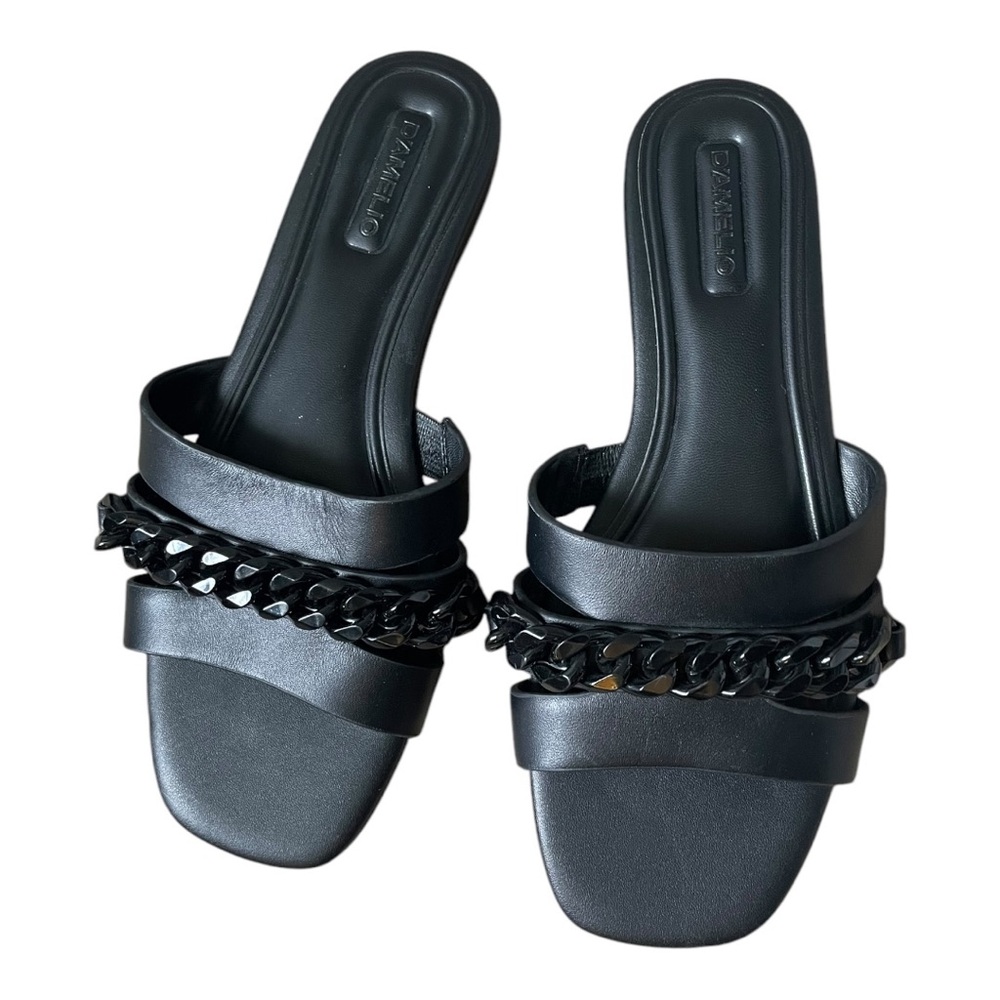 D’Amelio Kieran Black Chain Strap Slide Sandals Size 8 Leather NWOT